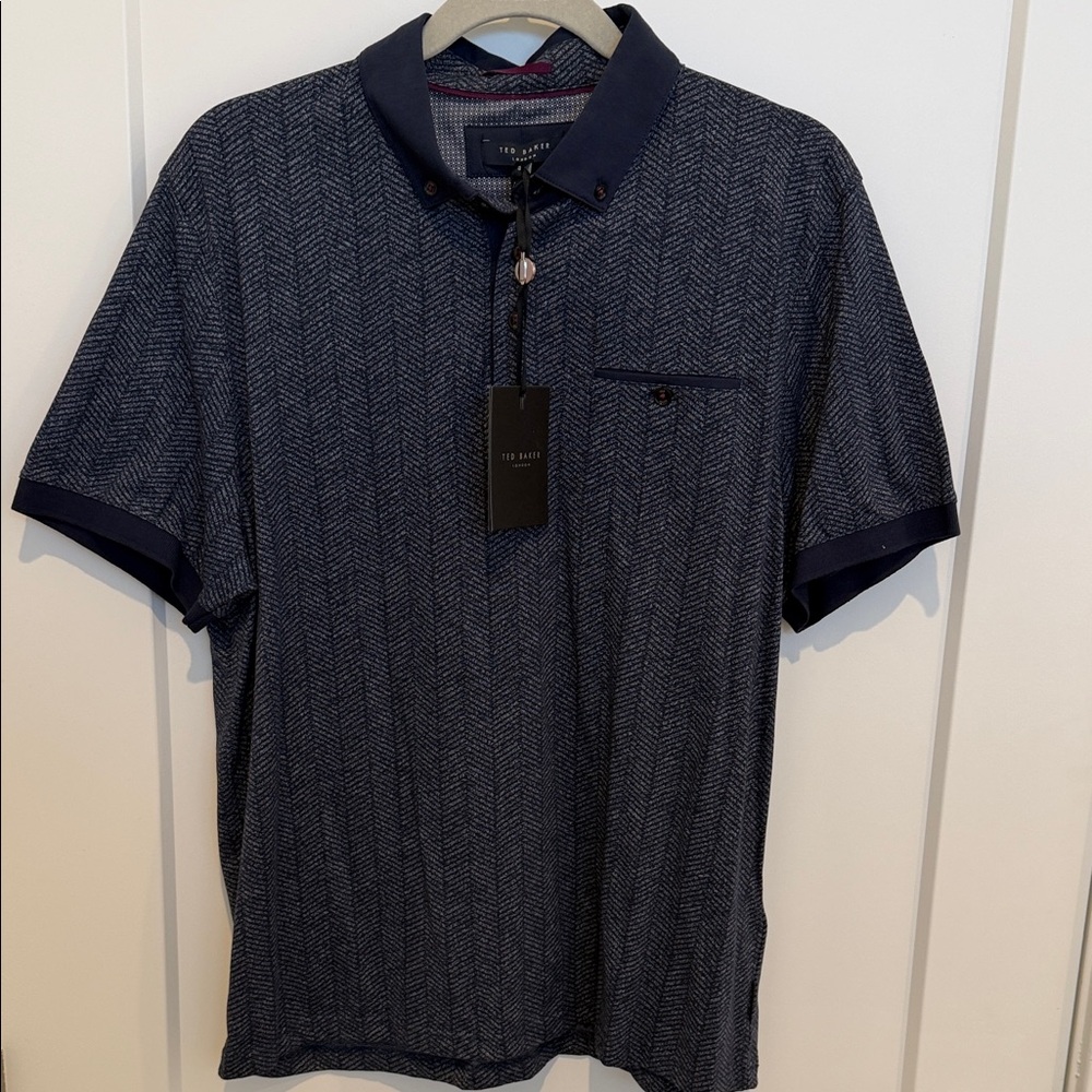 NWT Ted Baker London Bobbie Herringbone print Polo Shirt Ted Size 5 US XL